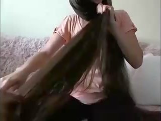 Flirty Long Haired Brunette Hairplay Hair Brush Wet Hair